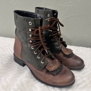 Ariat Green Brown‎ Leather Lacer Boots size 6.5 cottage core